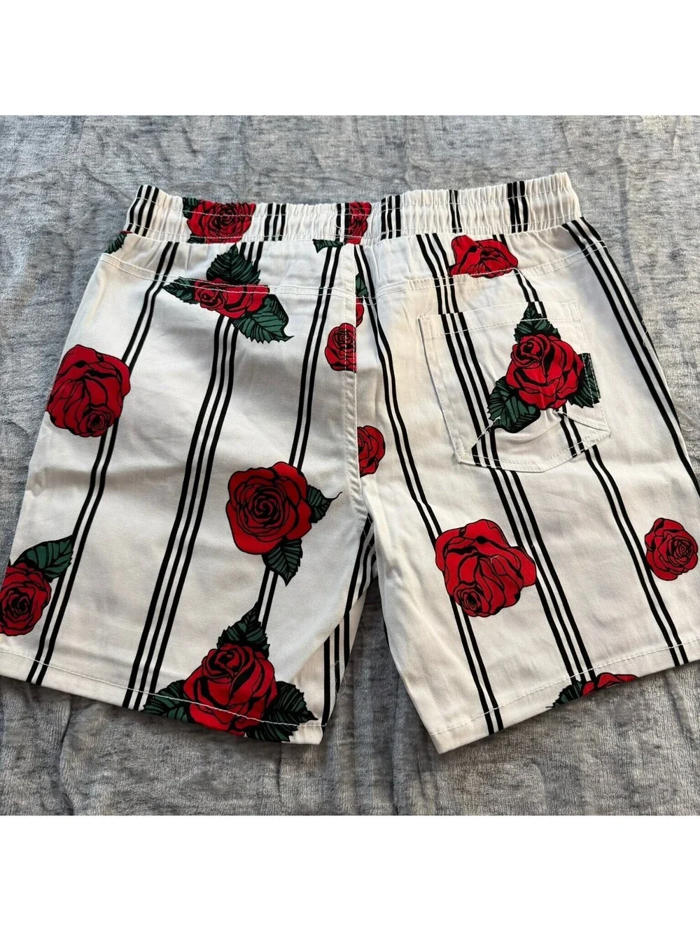 Fresh Prints of Bel-Air Shorts Men's White Large Rose Stripe Cotton Stretch